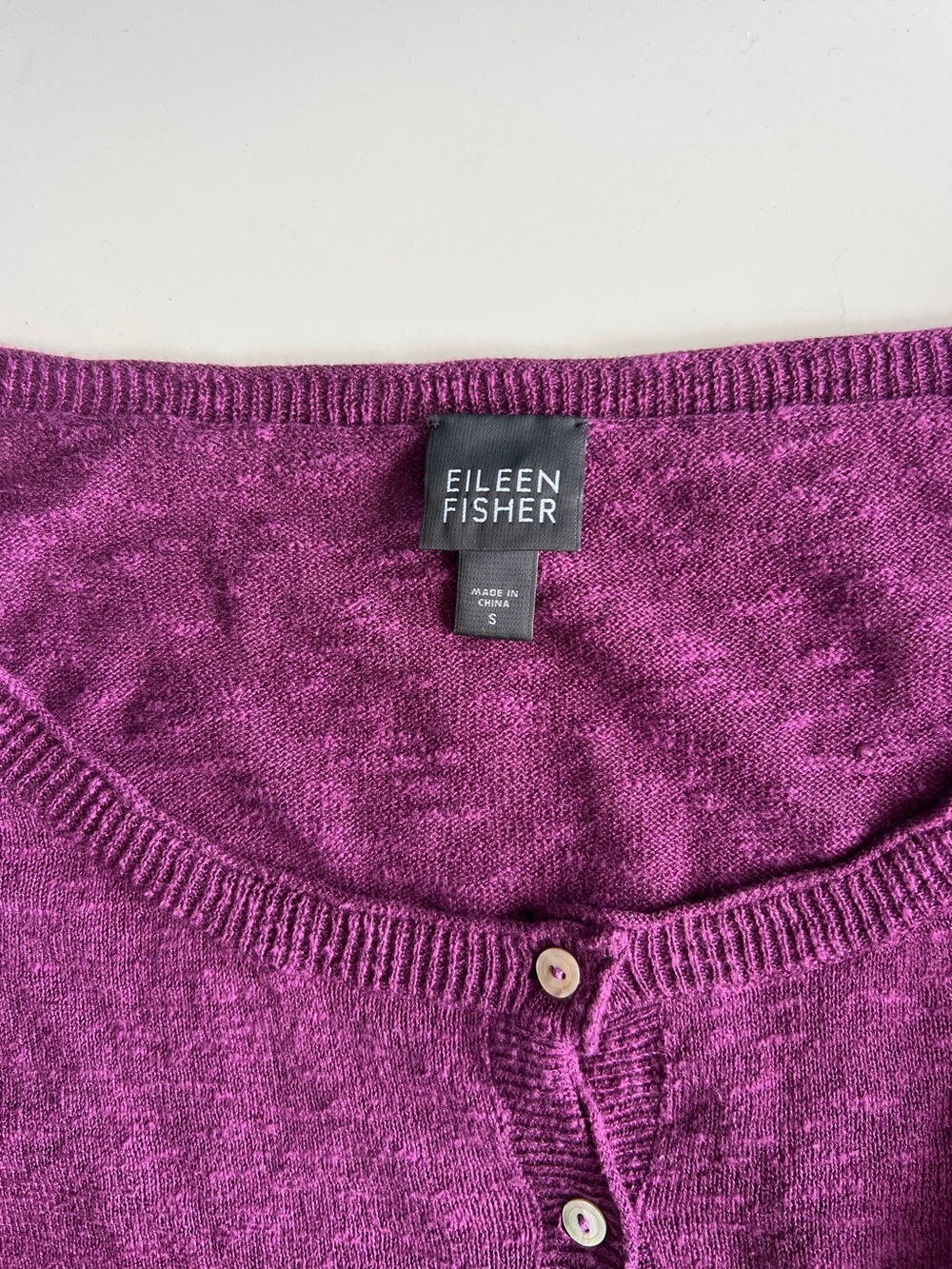 Eileen Fisher Linen & Cotton Purple Crop 3/4 Sleeve Classic Buttoned Cardigan - Picture 3 of 6